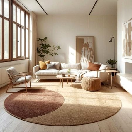 Handcrafted Round Neutral Brown Living Room Rug